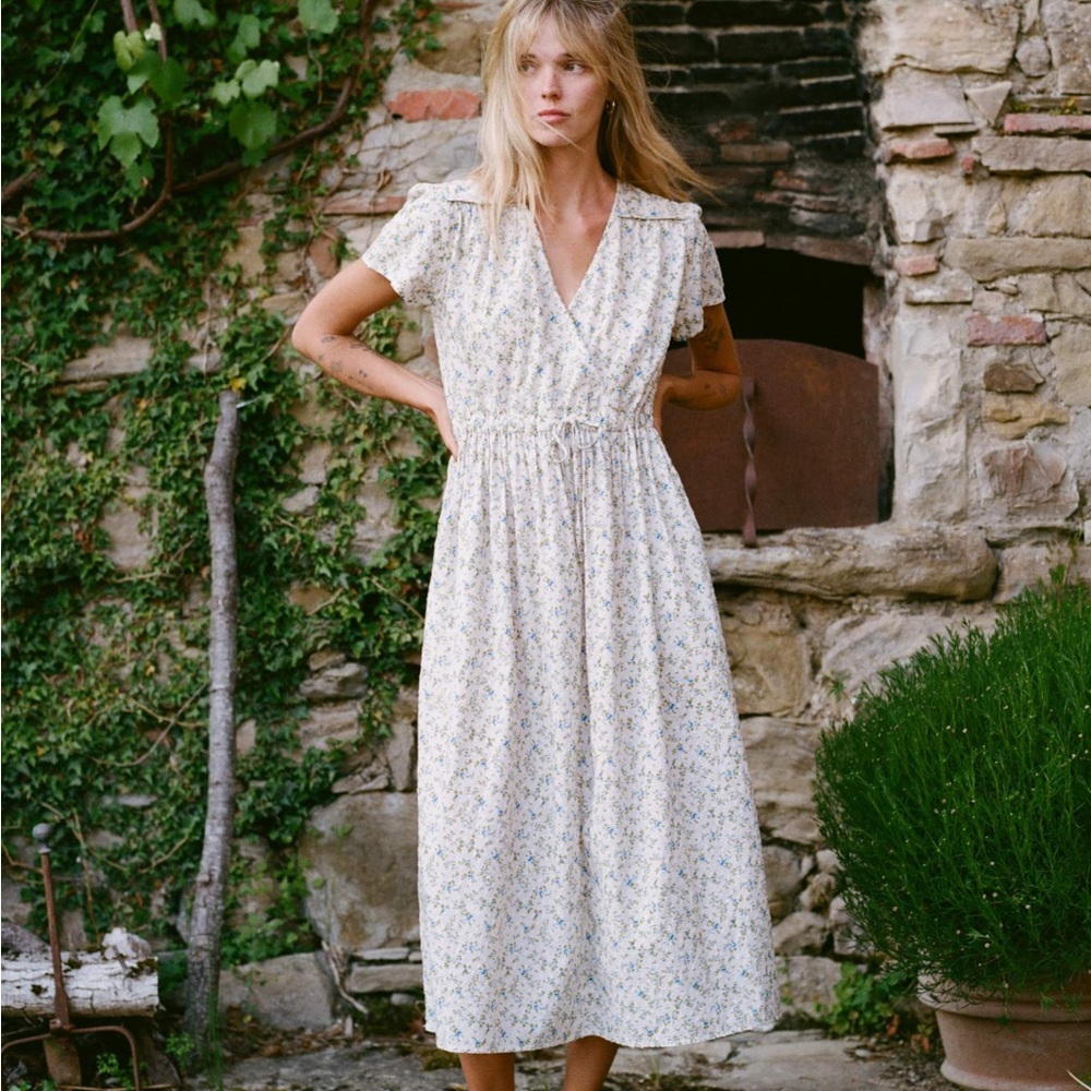 Christy Dawn The Dawn Dress Sea Spray, Floral Wrap Dress, Size Small